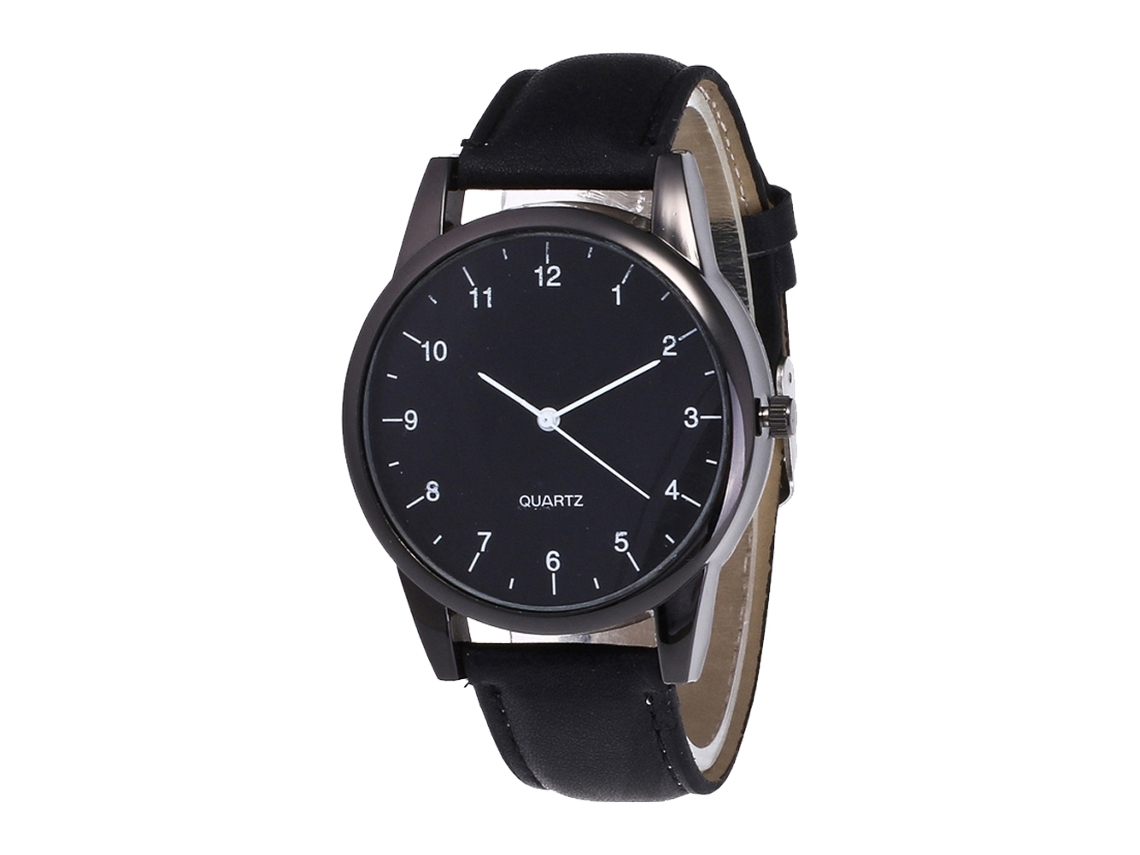 Relógio de Quartzo com Pulseira de Couro Estilo Simples Fashion para Homem (preto)