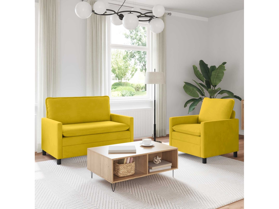 Vidaxl Conjunto De Sofás 2 Pcs Amarelo Veludo