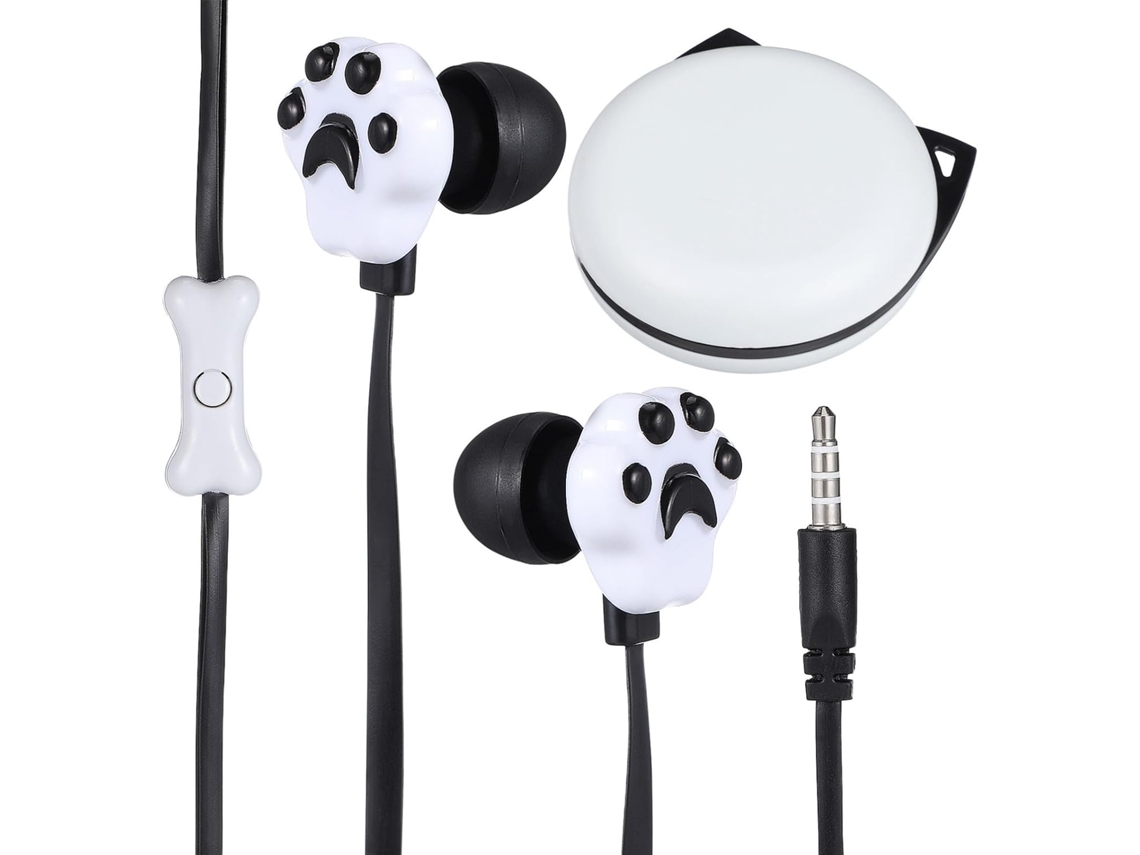 Fones De Ouvido Com Estampa Pata Gatinho Preto E Estojo Desenho