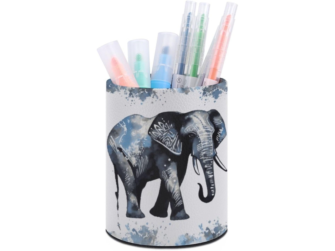 Porta-lápis Fofo com estampa de elefante, azul e branco, grande capacidade.