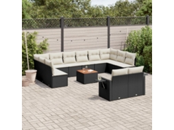 Vidaxl 13 Pcs Conjunto De Sofás De Jardim Com Almofadões Vime Pe Preto