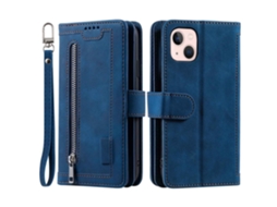 Capa Pega Para Iphone 14 Pele Sintética Magnética Com Porta-cartões Azul