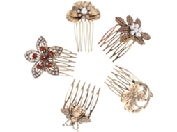 Conjunto De 5 Pentes De Cabelo Vintage Em Liga De Ouro, Polidos E Resistentes À Ferrugem.