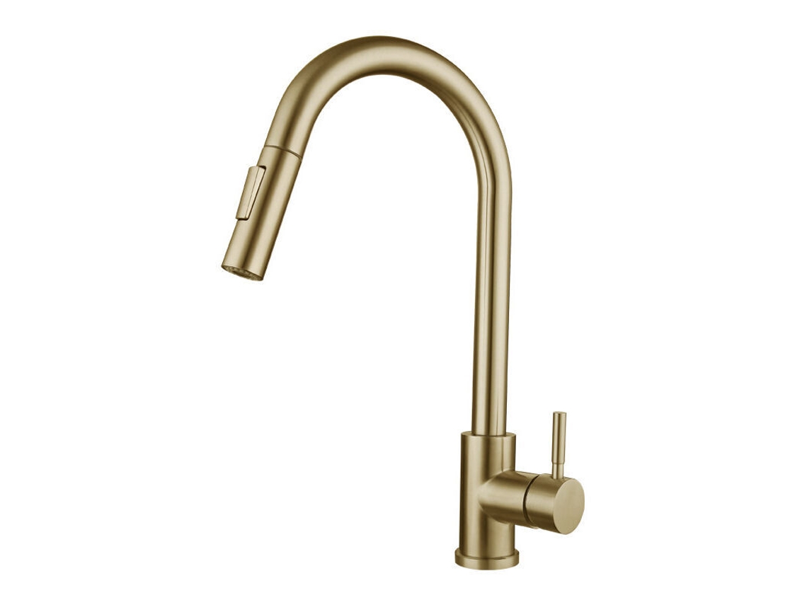 Torneira Misturadora De Cozinha, Dourada Com Monocomando, Água Quente E Fria Para Instalação Em Bancada