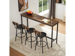 Mesa Bar Comprida 3 Banquetas Pu Industrial Marrom Preto VELTRIX
