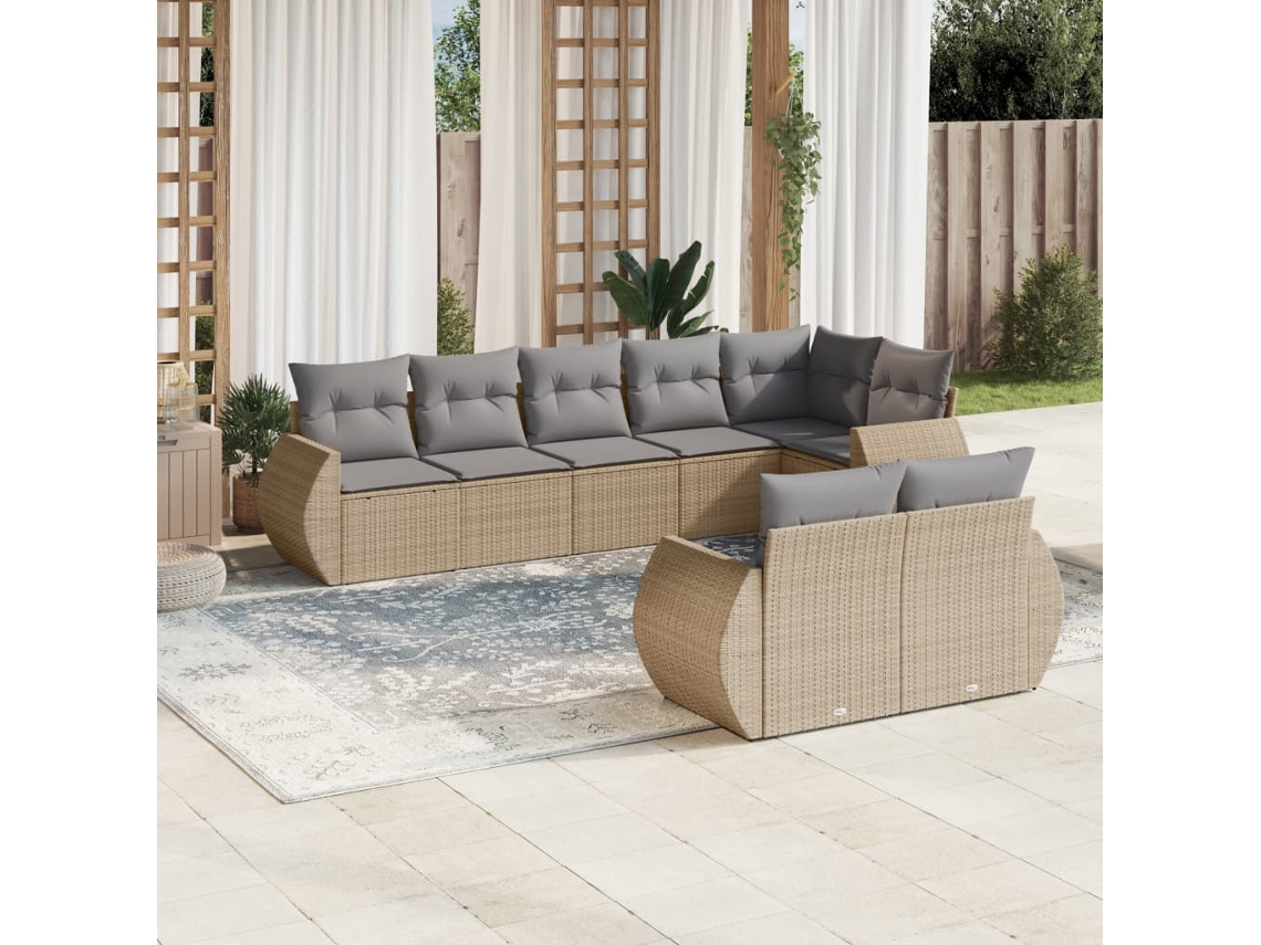 Vidaxl 8 Pcs Conjunto De Sofás P/ Jardim Com Almofadões Vime Pe Bege
