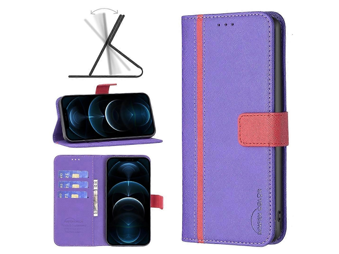 Capa De Couro Com Textura Cruzada E Cores Combinando Para Iphone 12 Pro Max Bf13, Roxa