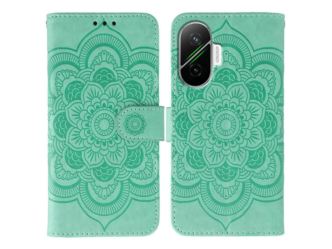 Capa Tipo Carteira Com Estampa De Mandala E Alça De Pulso Para Xiaomi Poco F7 5g E Redmi Turbo 4 Pro 5g, Em Couro Pu, Verde