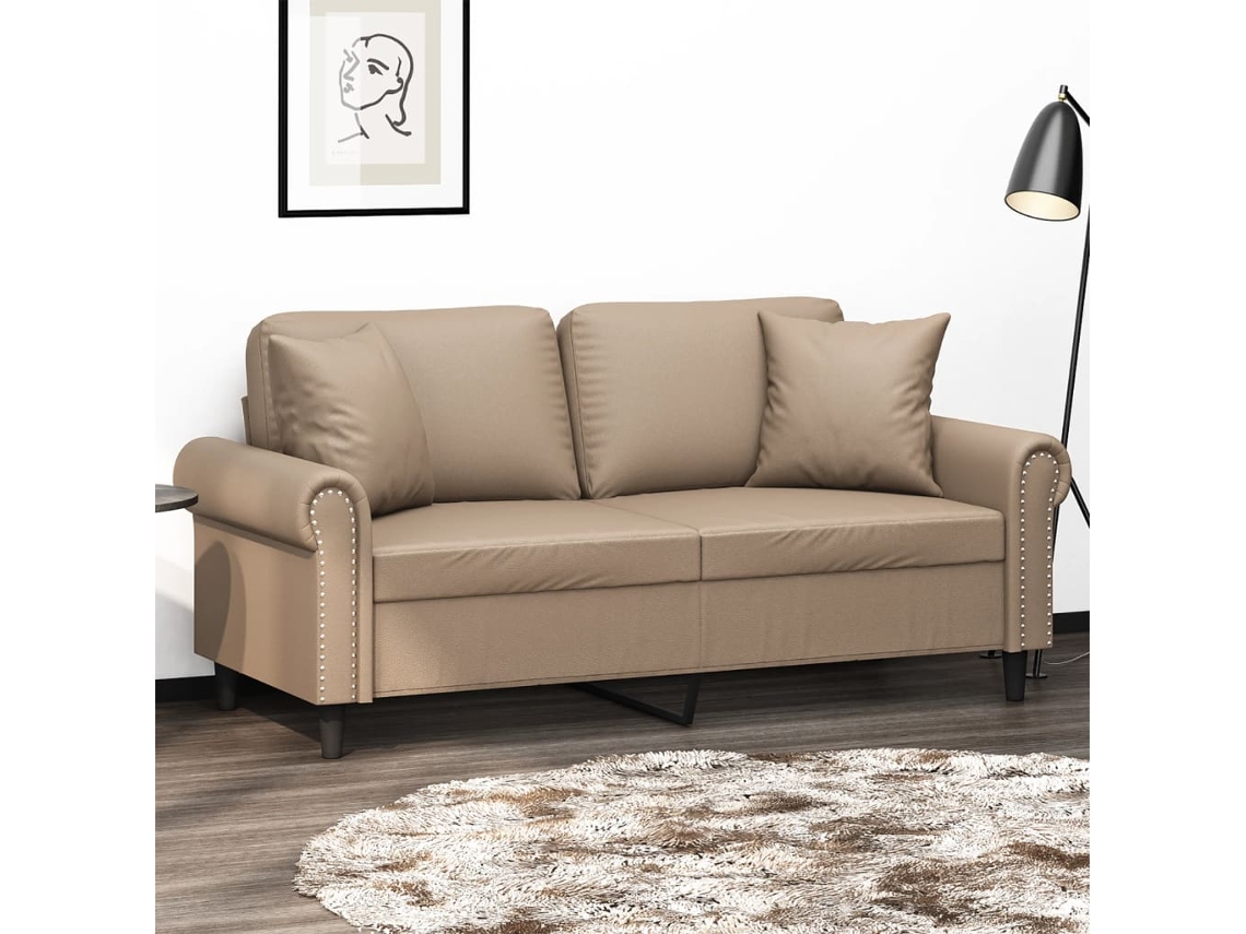 Vidaxl Sofá 2 Lugares + Almofadas 140 Cm Couro Artificial Cappuccino