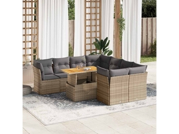 Vidaxl 9 Pcs Conjunto De Sofás P/ Jardim Com Almofadões Vime Pe Bege