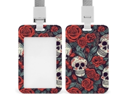 Porta Crachá Com Estampa De Caveira Mexicana E Rosa Vermelha, Com Cordão, À Prova D Água, Com Clipe Crachá