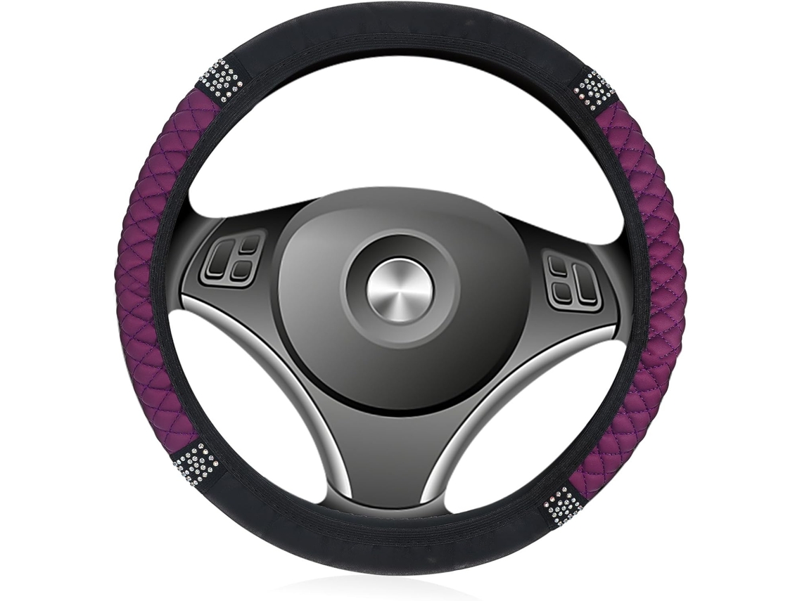 Capa Para Volante De Carro, Em Couro Bordado Com Strass, Resistente A Riscos.