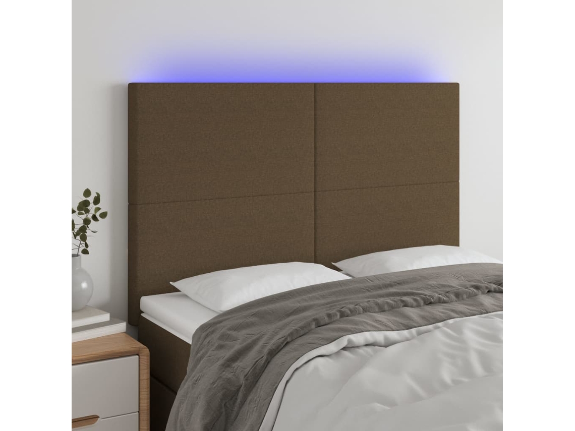 Vidaxl Cabeceira De Cama C/ Luzes Led Tecido 144x5x118/128cm Castanho
