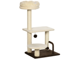 Árvore De Bege Arranhar Gatos Com Poste Sisal, Poleiro E Bolas Brincar, Aglomerado Brinquedos Pelúcia, 44x38x81 Cm,