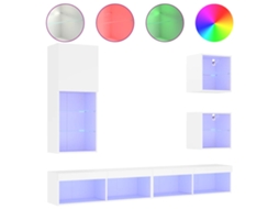 Conjunto de Parede Móveis P/ Tv C/ LEDs Derivados da Madeira Branco MAISON EXCLUSIVE