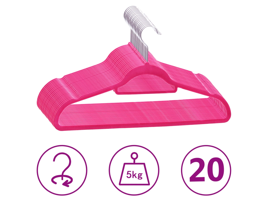 Vidaxl 20 Pcs Conjunto De Cabides Antiderrapantes Veludo Rosa