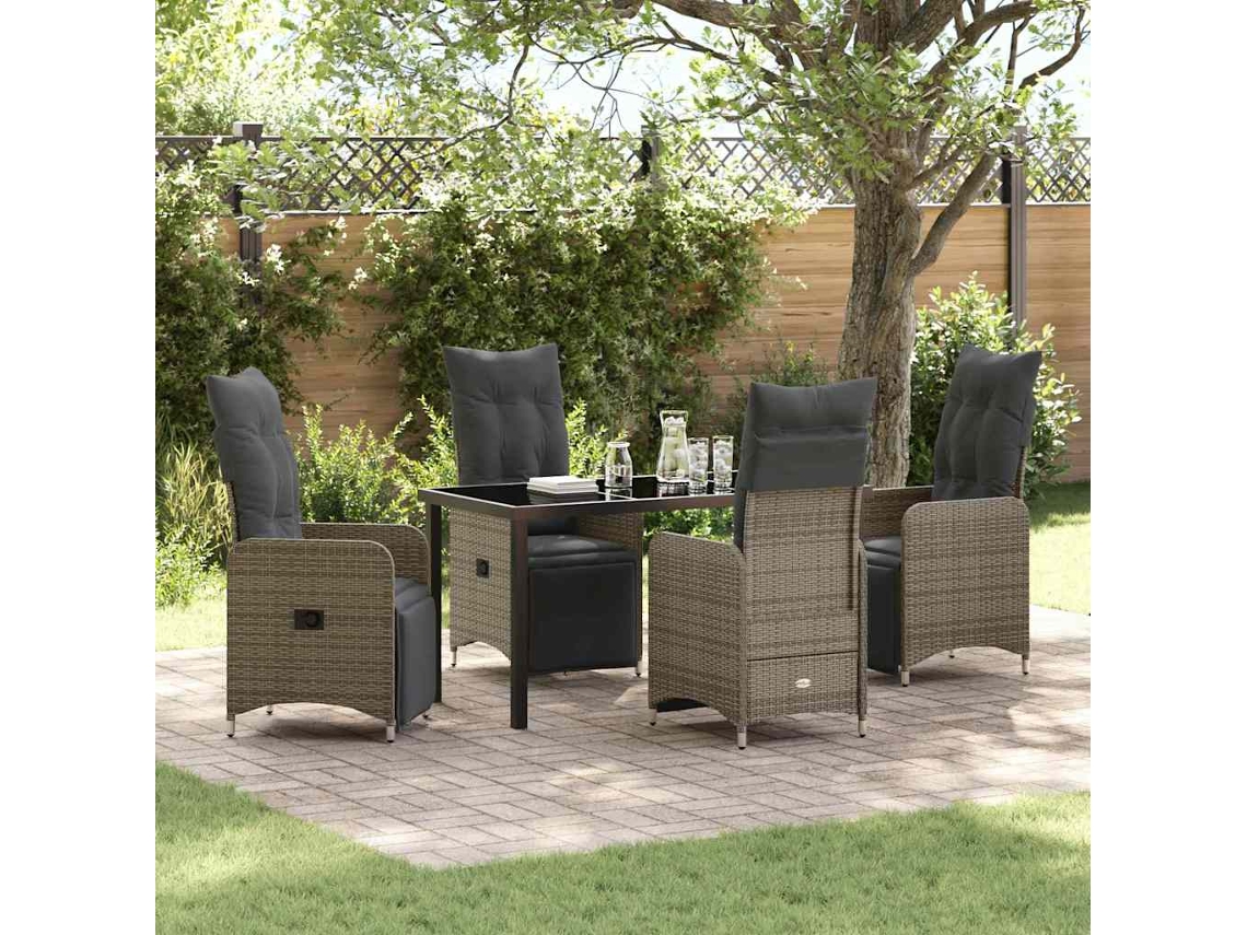 Vidaxl Conjunto De Jantar Para Jardim 5 Unid. Cinzento Vime Pe