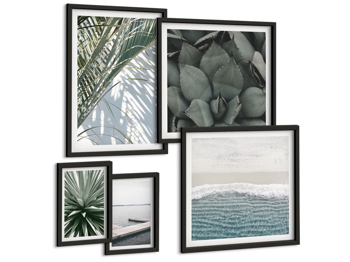 Composição De Quadros Na Parede Limoeiro-do-mar Com Vista Moldura Preta Quadros Para O Escritório Espelharte (conjunto De 5 Imagens)