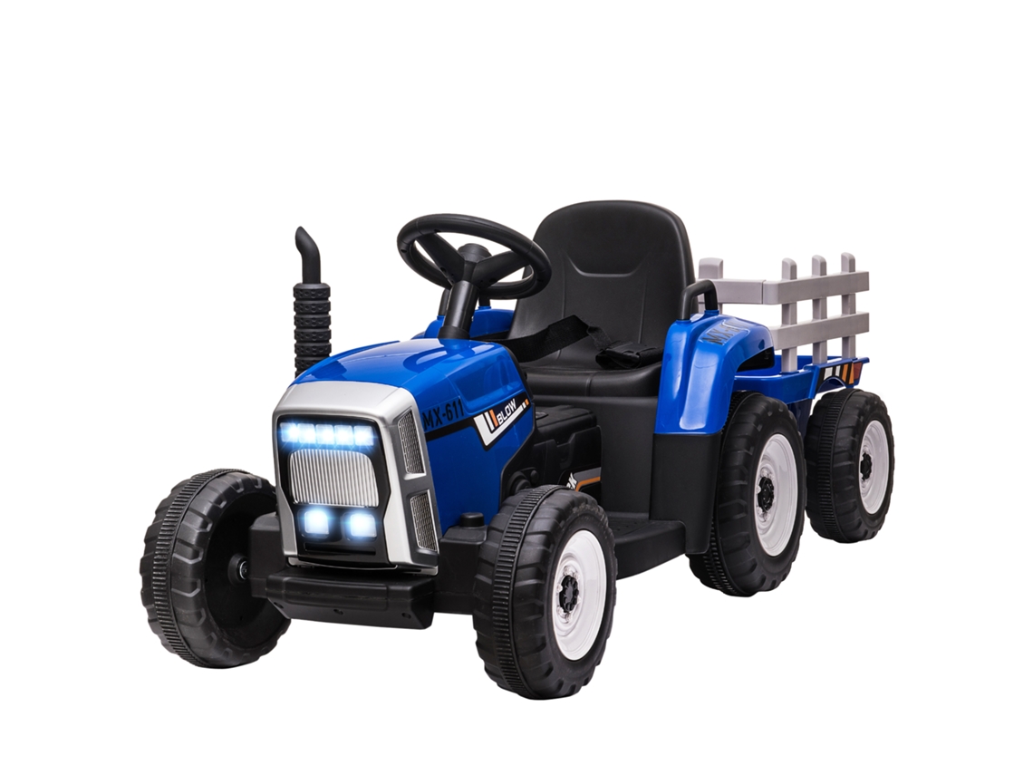 Carro Elétrico Infantil Azul (com Trailer, Controle Remoto, Faróis, 3 6 Km/h, 3 6 Anos)
