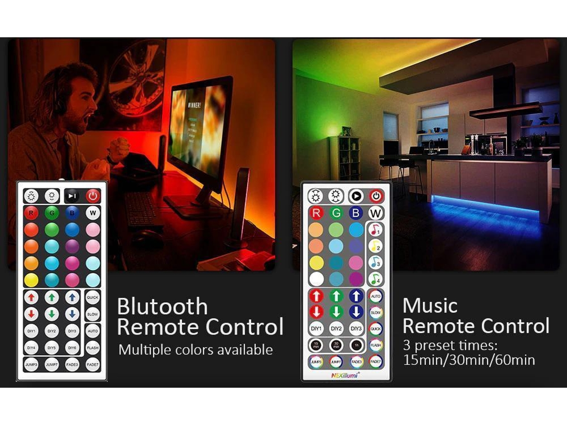 Lurelia Fita Led Rgb 15 M, Smd 5050, 18 Luzes, 44 Botões, 12 V, 84 W, Bluetooth, App, Comando Remoto, Sincronização Musical