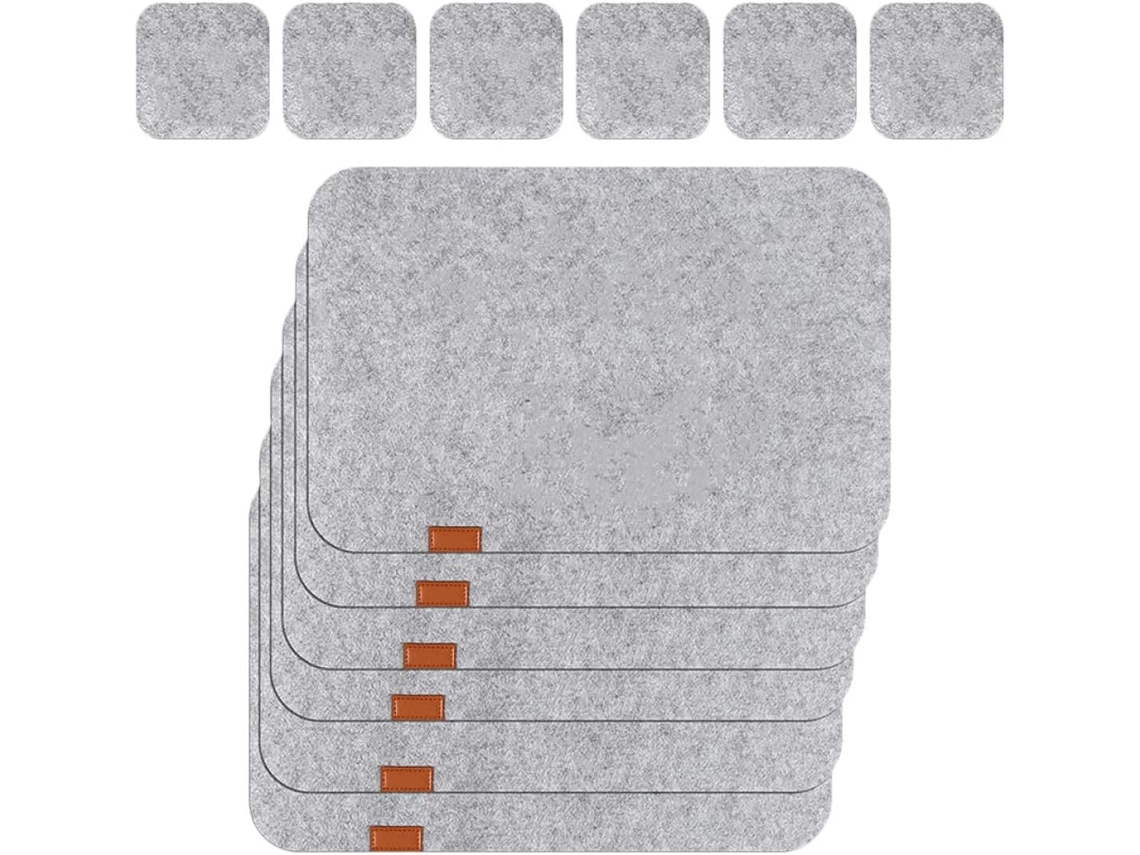 Conjunto De 12 Porta-copos Simples De Feltro Cinza.