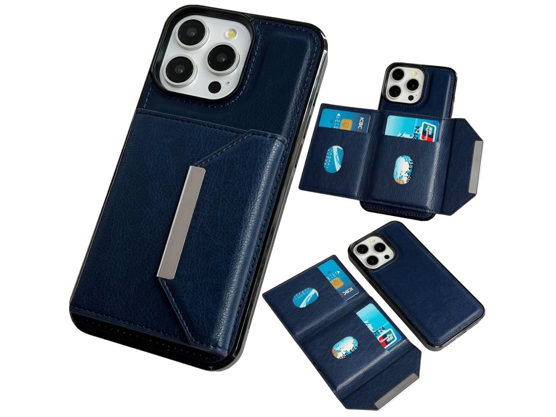 Suporte Casa Para Iphone 14 Pro Max Pele Sintética Azul