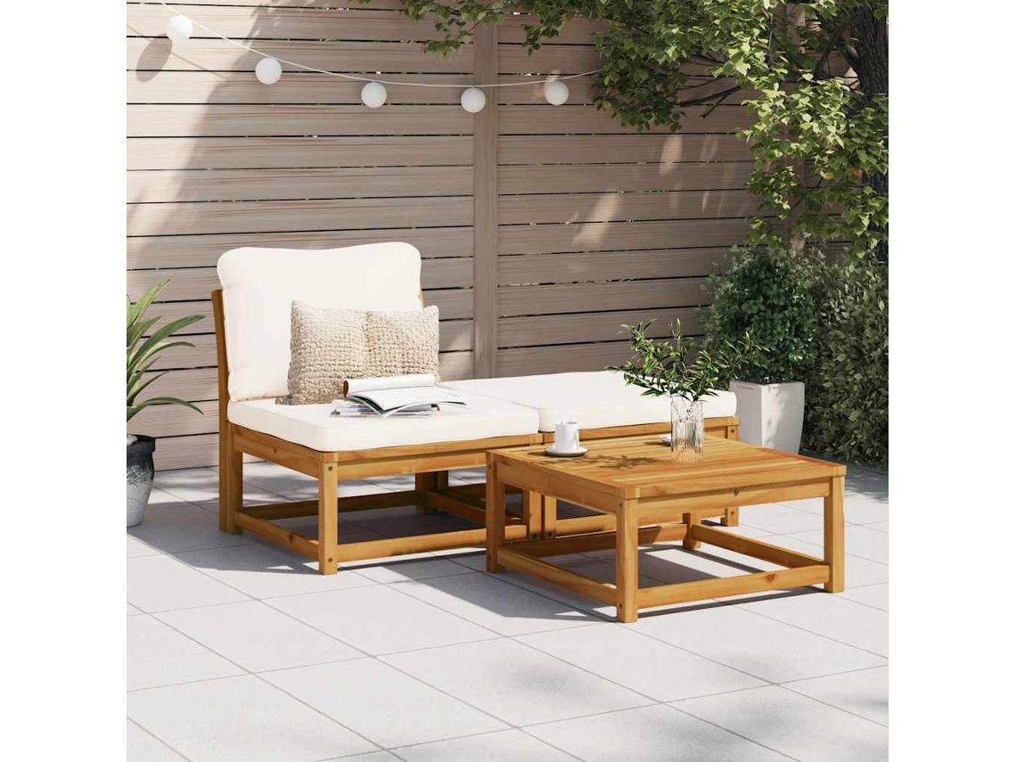 Vidaxl 3 Pcs Conjunto Lounge De Jardim C/ Almofadões Acácia Maciça