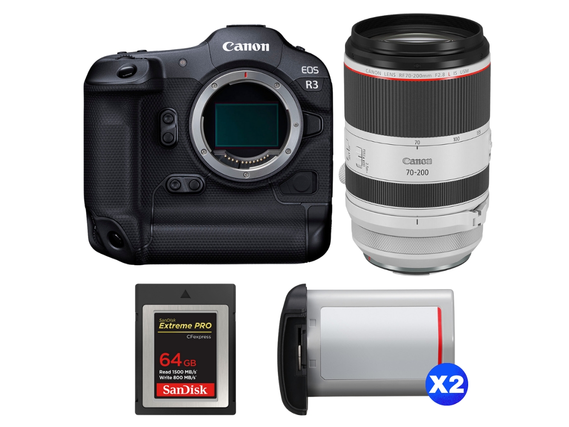 Eos R3 + Rf 70 200mm F/2.8 L Is Usm + 1 Sandisk 64gb Extreme Pro Cfexpress Type B + 2 Canon Lp e19 + Ebook Pricedirect CANON