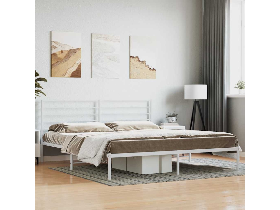Vidaxl Estrutura De Cama Com Cabeceira 180x200 Cm Metal Branco