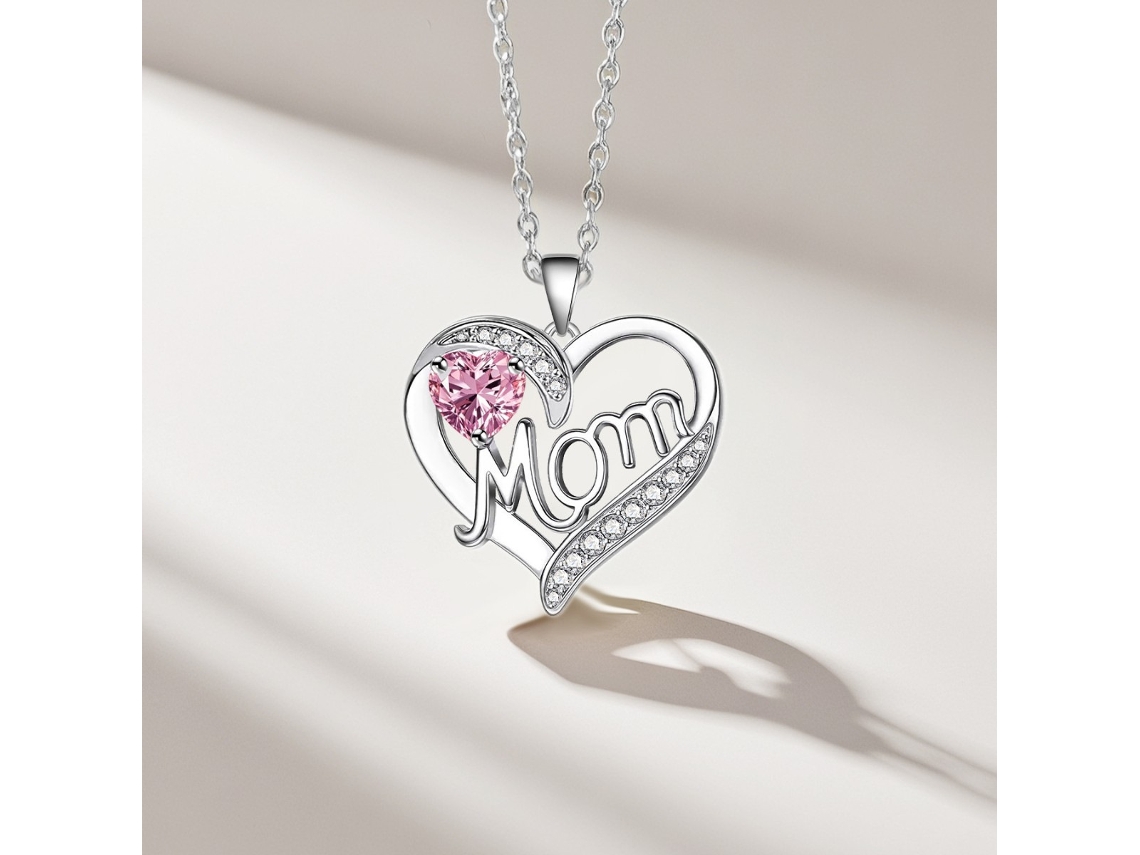 Colar Com Pingente De Coração “mamãe”, Banhado De Uma Prata Pedra Rosa, Joia Delicada, Presente Especial Para O Dia Da Mãe, Ergonômico, U...