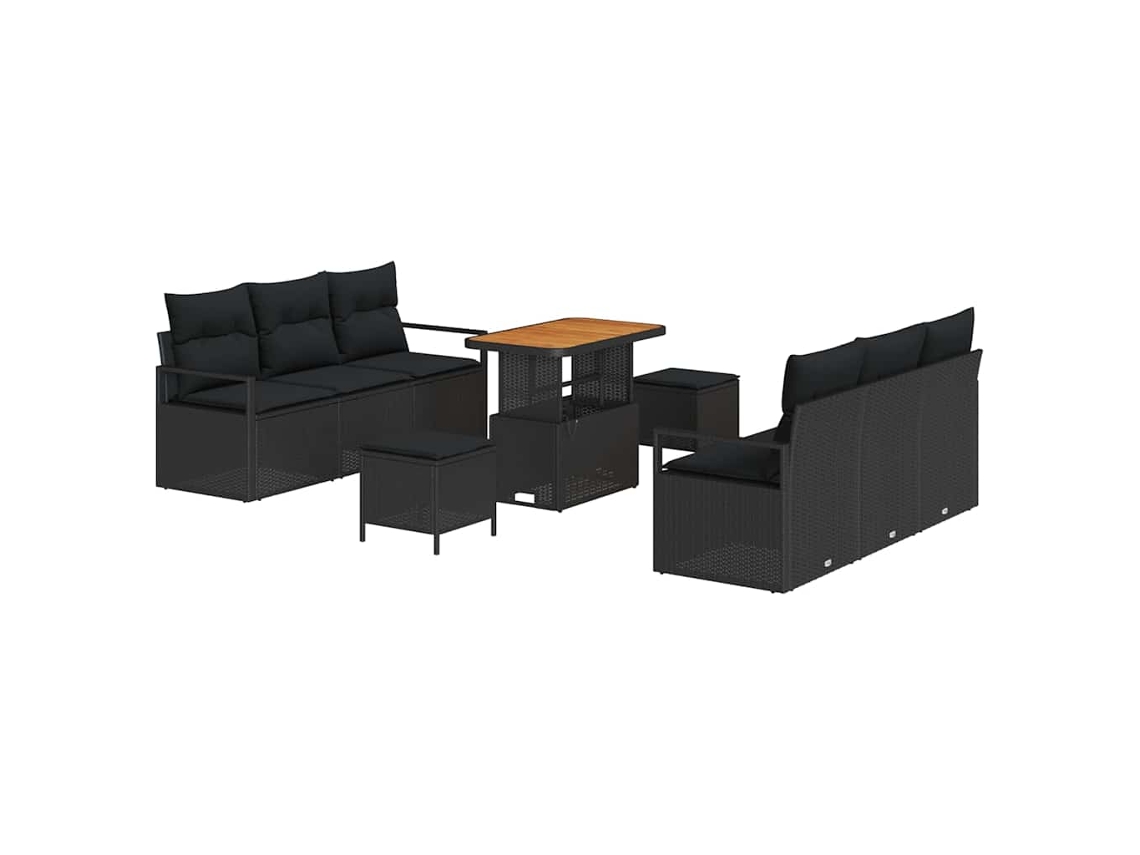 Conjunto 9 Conjunto De Sofás Para Exterior Vidaxl Preto Vime Pe (90 X 55 X 71 Cm)