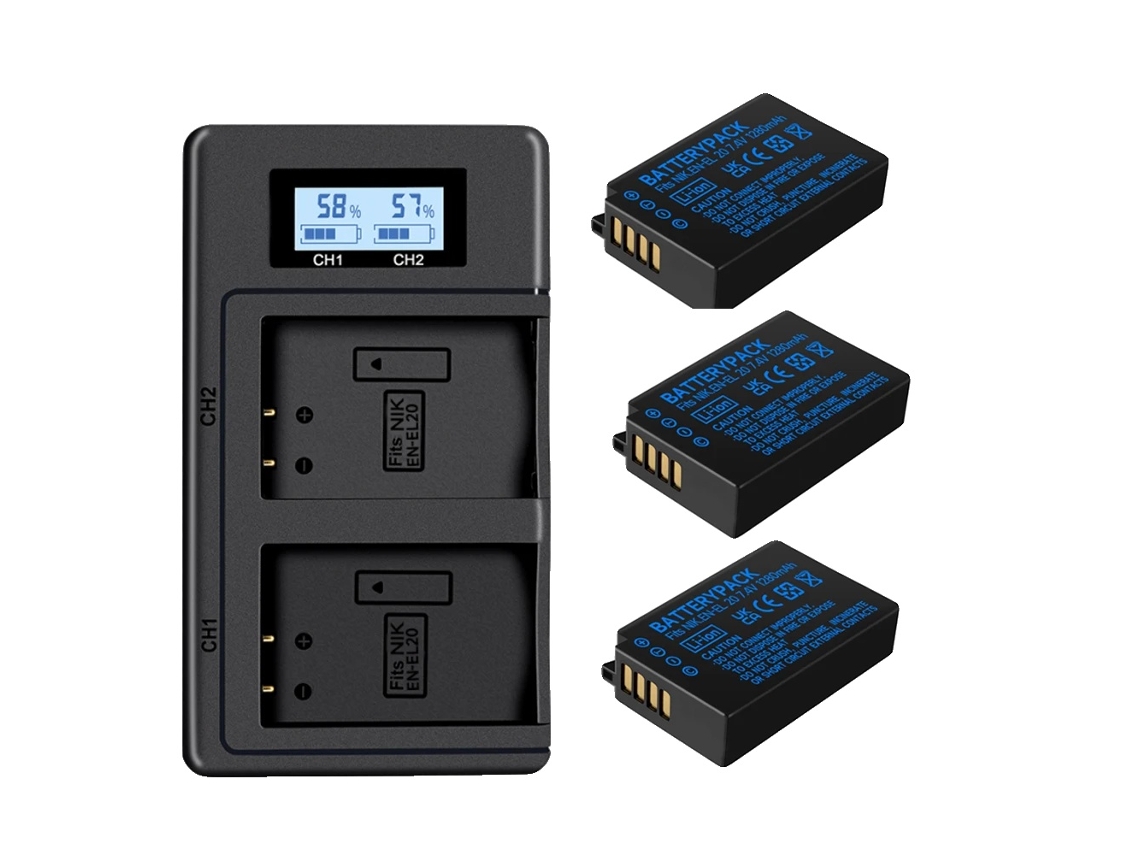 Bateria De Câmera, Carregador Dual Usb, Compatível Com Câmeras Compactas Digitais, 3 Bateria 1 Carregador