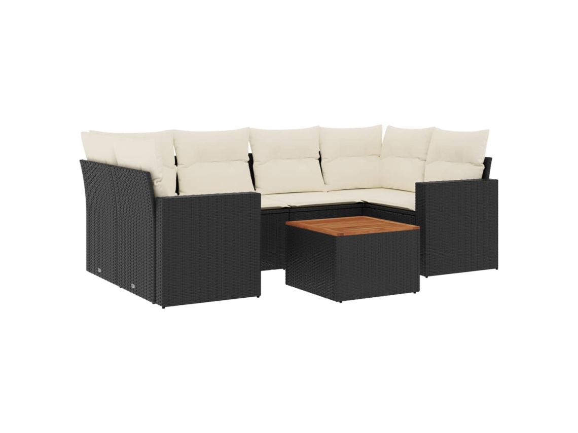Conjunto de 7 Sofás para Jardim com Almofadões Vime Pe Preto MAISON EXCLUSIVE (7 pcs)