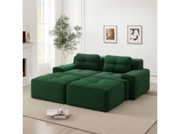 Sofá Modular De 2 Lugares - U, Confortável, Com Otomano, Assento Profundo - Verde