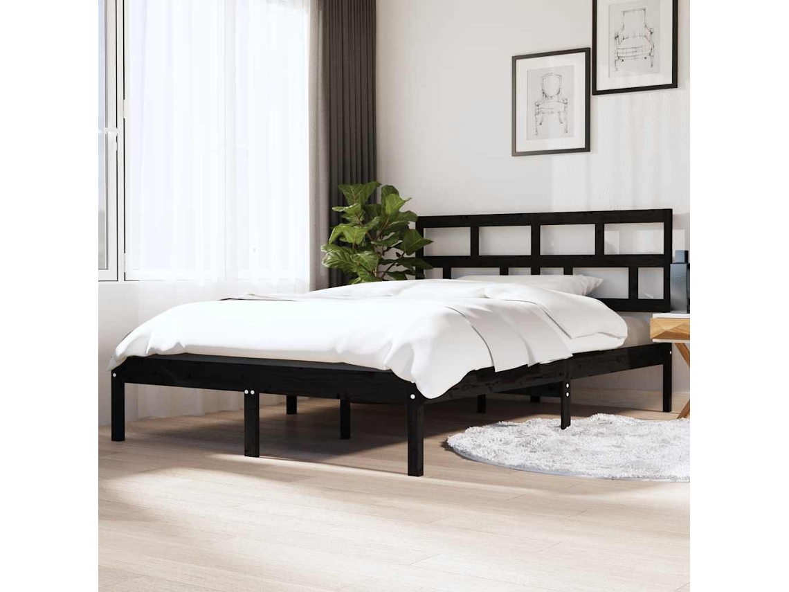 Vidaxl Estrutura De Cama 140x190 Cm Madeira De Pinho Maciça Preto