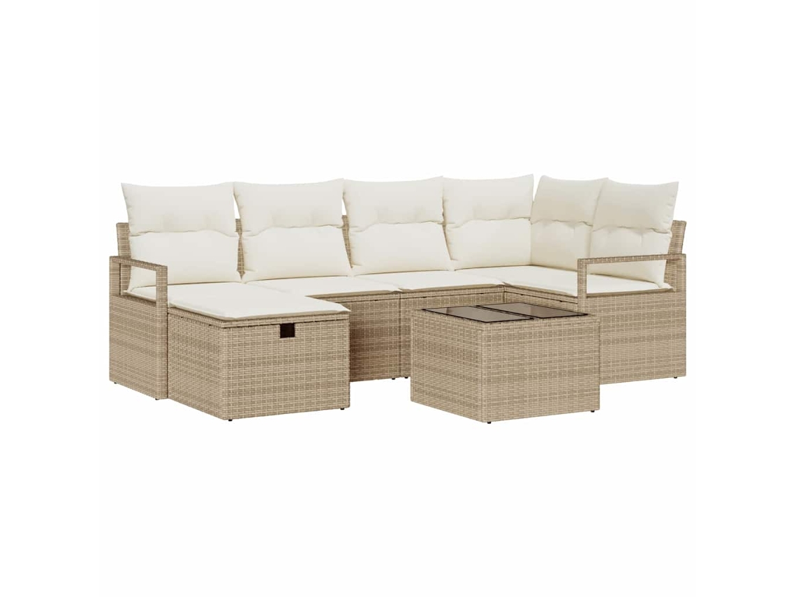 Maison Exclusive - Conjunto De Sofás Com Almofada 7 Pcs Bege E Creme Vime Pe