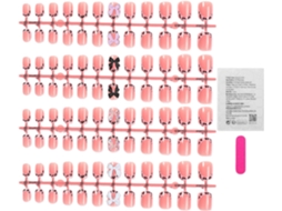 Kit de manicure com 96 unhas quadradas decorativas rosa.