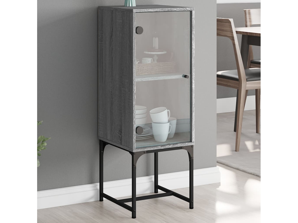 Mueble auxiliar con puerta de cristal 35x37x100 cm Gris Sonoma