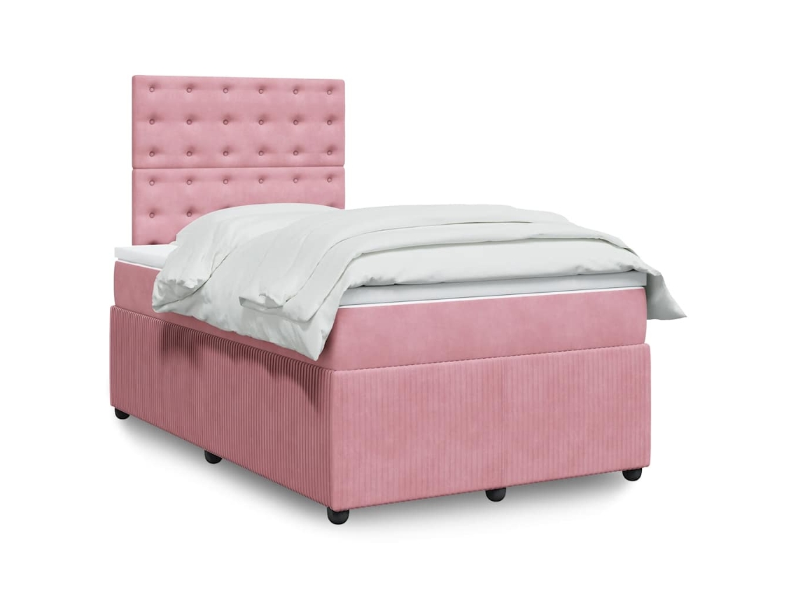 Vidaxl Cama Boxspring Com Colchão 120x200 Cm Veludo Rosa