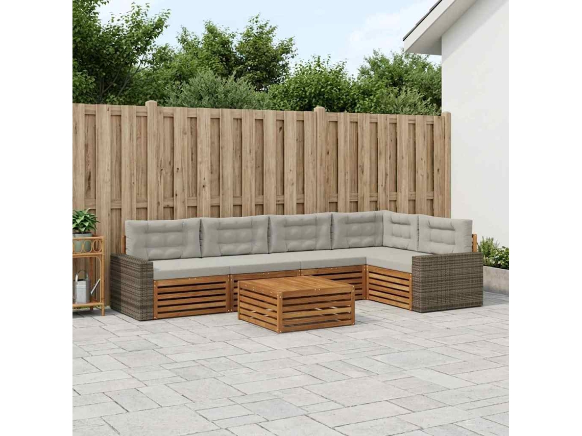 Vidaxl Conjunto De Sofás Para Exterior 6 Pcs Natural E Cinzento-claro