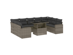 Conjunto de 10 Sofás de Jardim com Almofadões Vime Pe Cinzento MAISON EXCLUSIVE