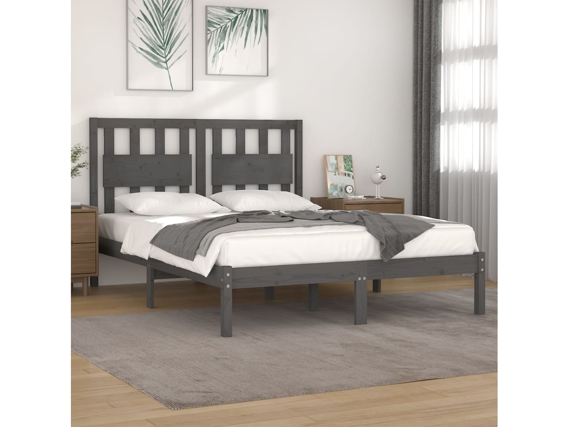 Vidaxl Estrutura De Cama 200x200 Cm Pinho Maciço Cinzento