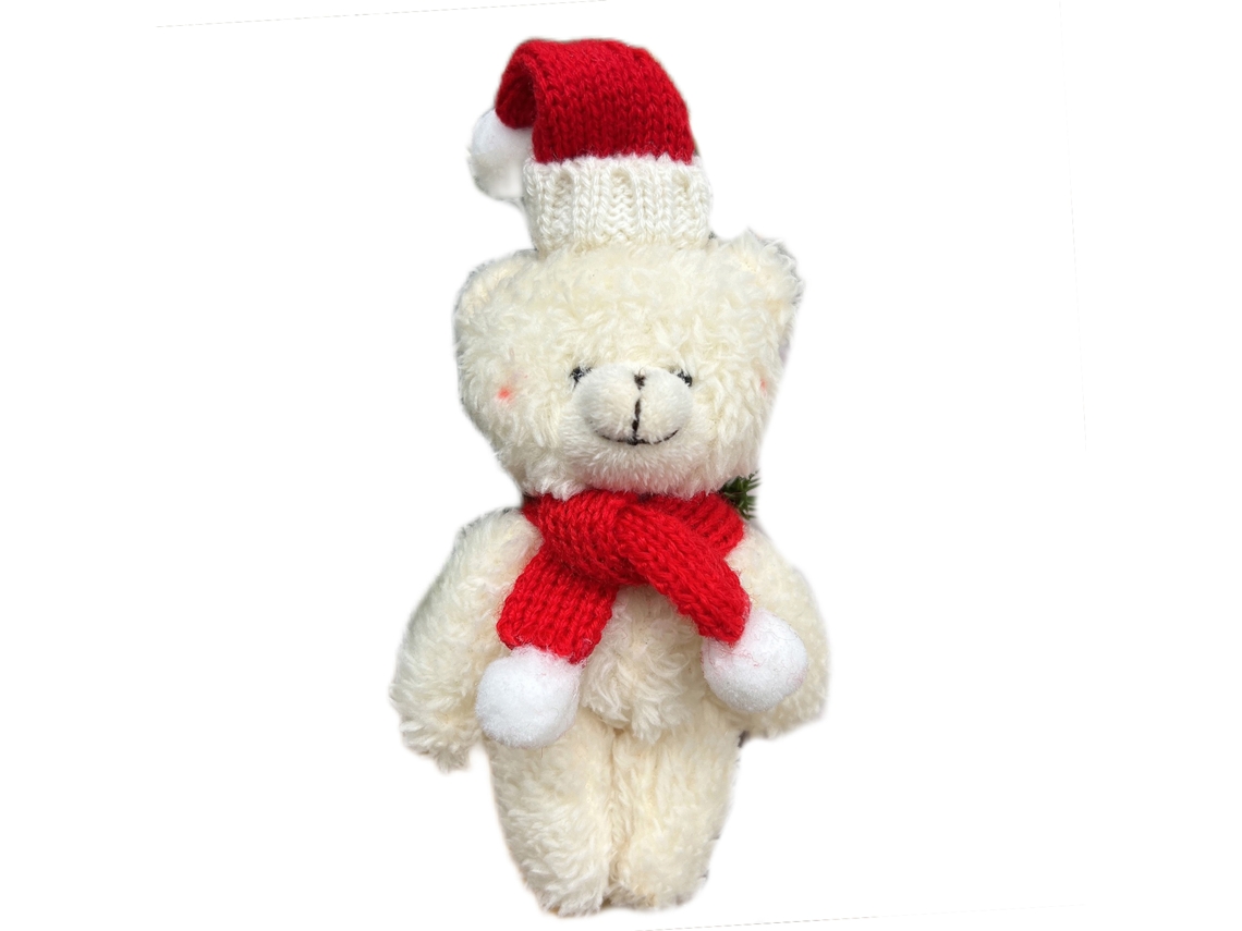 Boneca Urso Natalino Com Cachecol Vermelho Aprox 16cm