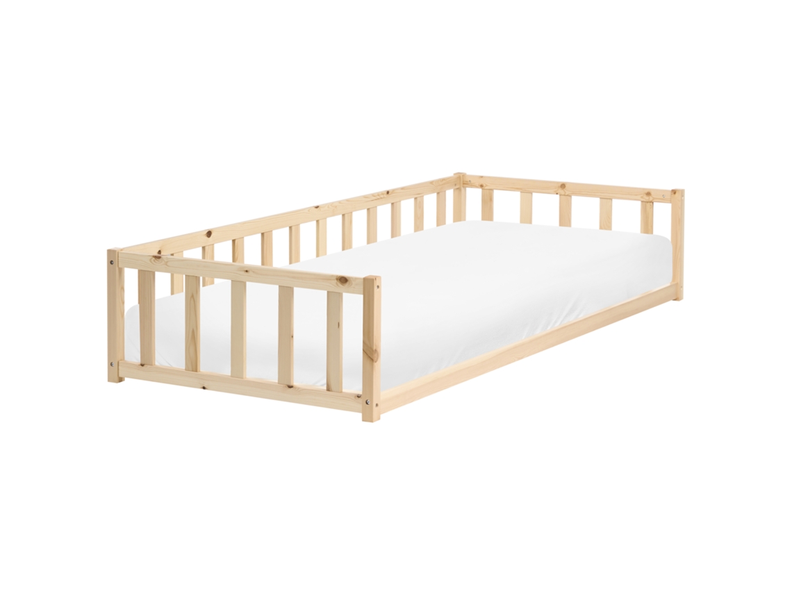 Cama Infantil De Chão Em Pinho Beliani Auribeau De Madeira De Pinho Castanho Claro 90x200