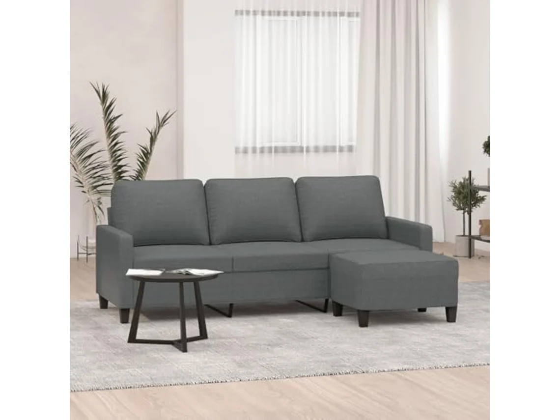 Sofá de 3 lugares com apoio de pés VIDAXL Cinzeto Tecido (198x77x80cm)