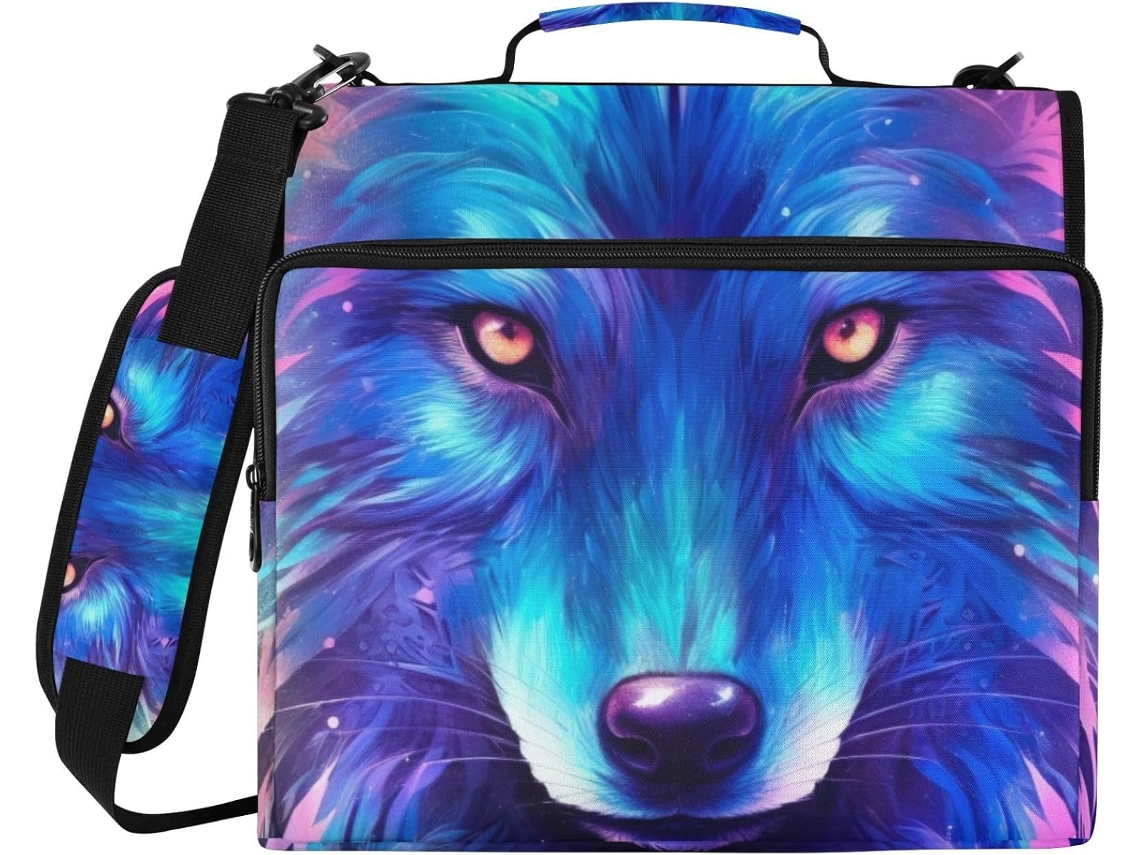 Pasta Organizadora Blue Purple Wolf Com 3 Argolas E Bolso Resistente À Água Laptop De 14 Polegadas, Ideal