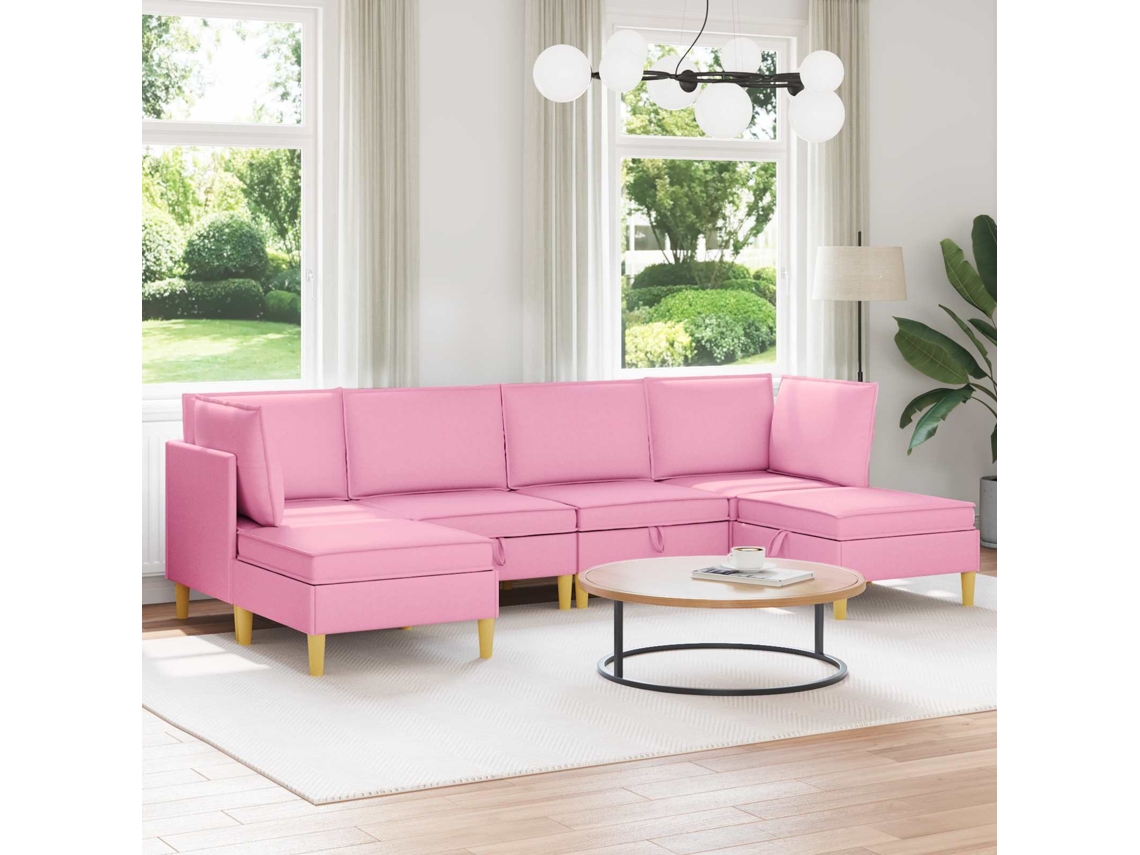 Vidaxl Conjunto De Sofá Modular Com Armazenamento 6 Unid. Rosa Tecido
