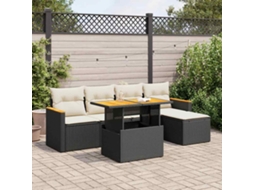 Vidaxl 6 Pcs Conjunto Sofás Jardim C/ Almofadões Vime Pe/acácia Preto