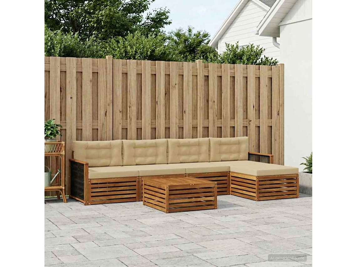 Vidaxl Conjunto De Sofás Para Exterior 6 Pcs Natural E Bege