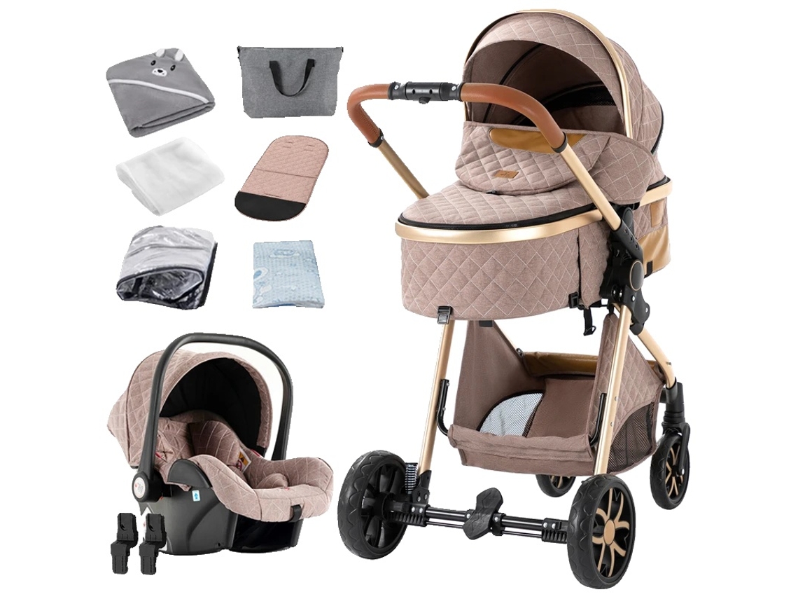 Carrinho De Bebê, Design 4 Em 1, Compacto E Dobrável, Caqui